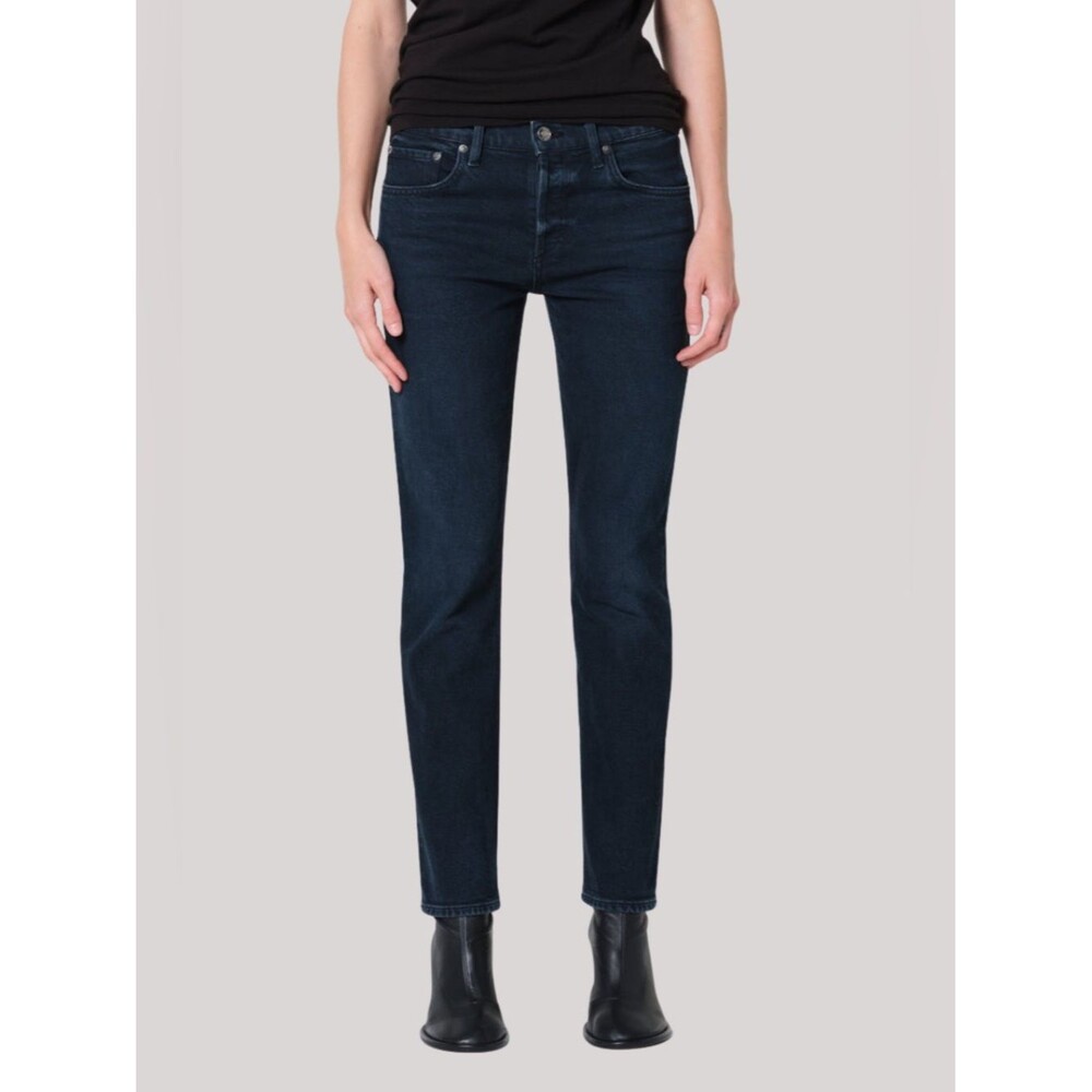 Agolde Dark Indigo Mid-Rise Slim Jeans Sz 30 Waist Effortlessly Chic Minimal